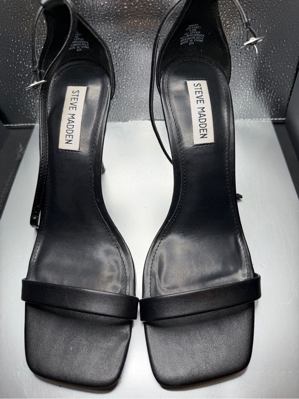Steve Madden Black Square-Toe Ankle-Strap Heels